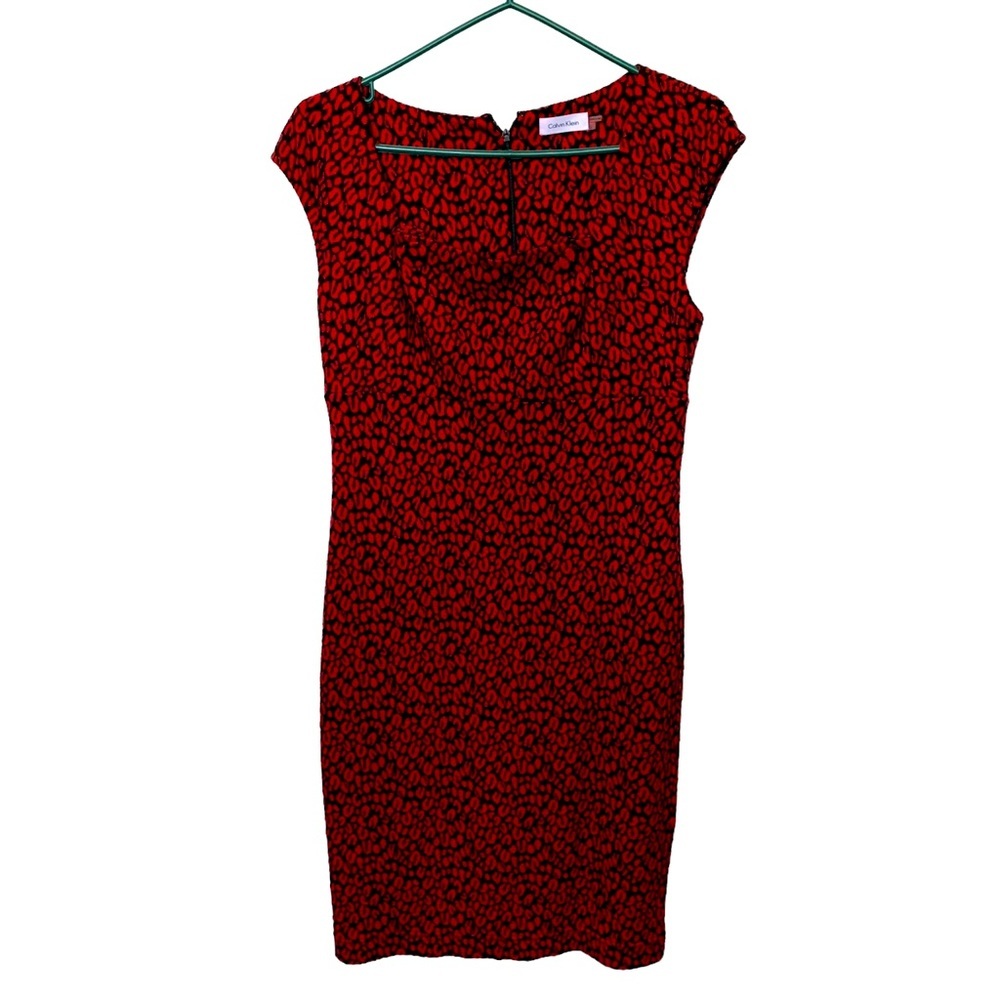 Calvin KLEIN KNEE LENGTH RED LEOPARD SLEEVELESS DRESS SIZE 6